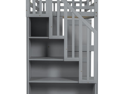 Loft Bed With Stairs, Bookshelf, Drawers, Desk & Wardrobe, Space Saving Multifunctional Furniture