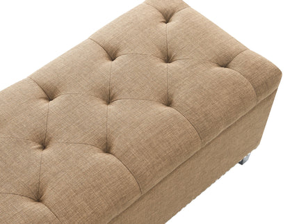 Button-Tufted Storage Ottoman With Safety Close Hinge