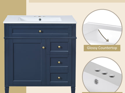 Bathroom Vanity With Top Sink, 2 Drawers & Tip Out Drawer
