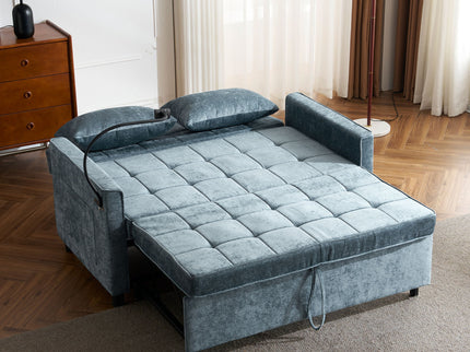 Pull-Out Sleeper Sofa With Reversible Backrest Cushion, Side Pockets, 2 USB Ports And A Phone Holder For Living Room