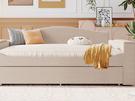 Upholstered Daybed With Storage Armrests, Trundle And Latest Integrated tooth Audio System