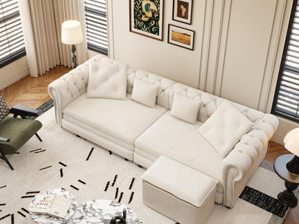 3 In 1 Convertible Sleeper Sofa Bed With Movable Ottoman