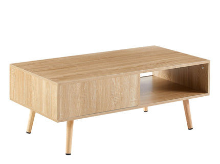 41.34" Rattan Coffee Table, Sliding Door For Storage, Solid Wood Legs, Modern Table For Living Room