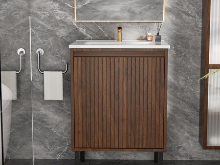 Bathroom Vanity With Ceramic Sink, Floor-Standing Design, Soft-Closing Drawers