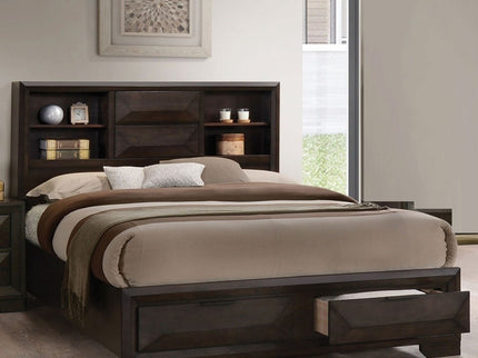 Contemporary Style Bed With Bookcase Headboard And Footboard Storage