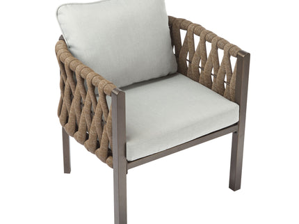 2 Pieces Outdoor Metal Patio Club Chair, Patio Furniture Arm Chair With Cushion, Modern Outdoor Furniture Deep Seating For Porch, Garden, Backyard, Balcony - Brown / Light Gray