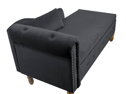Chaise Lounge Indoor, Lounge Chair For Bedroom With Storage & Pillow, Modern Upholstered Rolled Arm Chase Lounge For Sleeping With Nailhead Trim For Living Room Bedroom Office