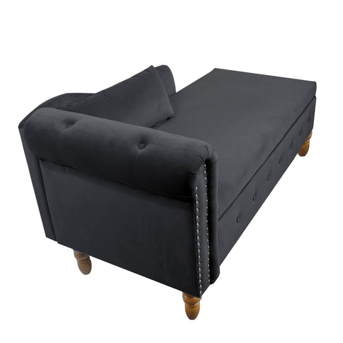 Chaise Lounge Indoor, Lounge Chair For Bedroom With Storage & Pillow, Modern Upholstered Rolled Arm Chase Lounge For Sleeping With Nailhead Trim For Living Room Bedroom Office