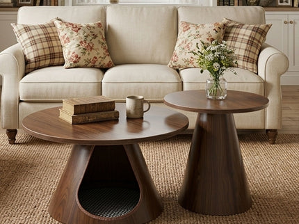 Nesting Coffee Table With Integrated Cat Cave Bed (Set of 2) - Walnut