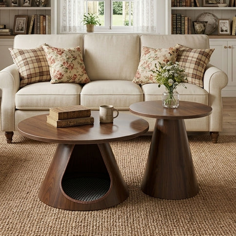 Nesting Coffee Table With Integrated Cat Cave Bed (Set of 2) - Walnut