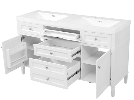 Bathroom Vanity With Double Sink, 3 Drawers, 2 Doors, Adjustable Shelves, Freestanding - White