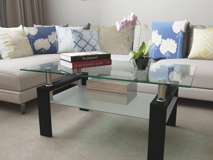 Modern Rectangular Coffee Table With Tempered Glass Top