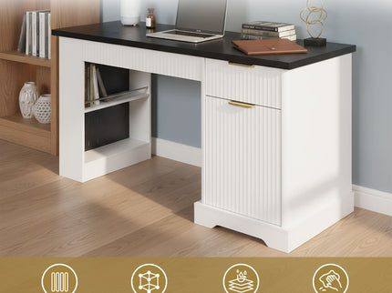 Modern Fluted Office Desk With Storage Cabinet