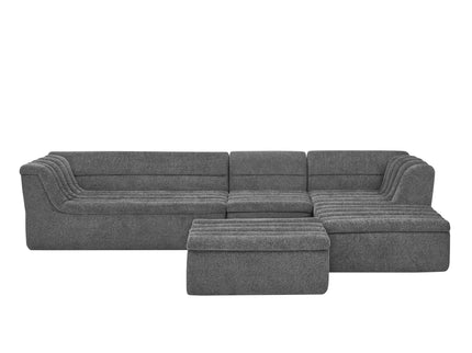 U-Shaped Modular Sectional Sofa With Chaise And Movable Ottoman With Wave-Shaped Armrest