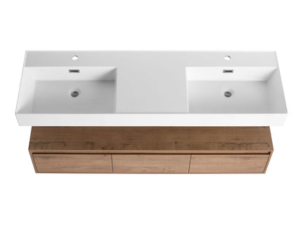 Contemporary Wall Mounted Bathroom Vanity With Dual Resin Sink And Soft Close Drawer