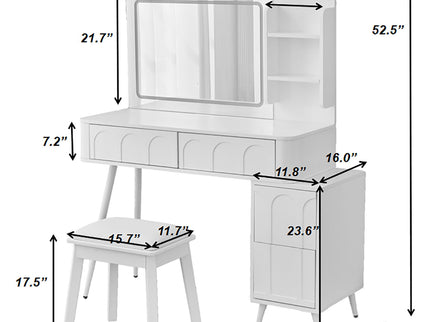 Modern Makeup Vanity Desk With LED Lights & Mirror 4 Drawer Dressing Table Set Space Saving For Bedroom - White