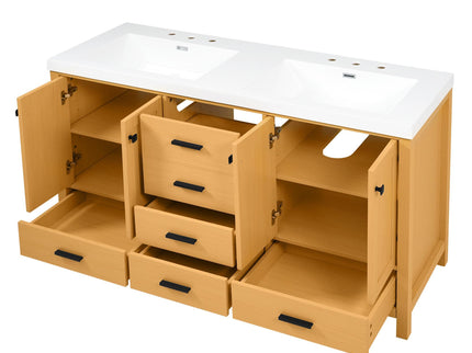 Bathroom Vanity With Double Sink, Soft Close Doors & Drawers Handles - Wood