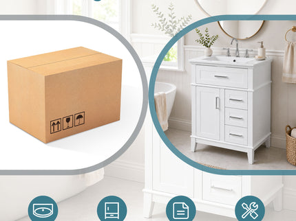 Modern Bathroom Vanity With Sink, Flip Drawer & 3 Drawers, Soft Close Hinges, Adjustable Shelf