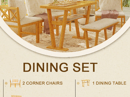 Farmhouse Solid Wood Dining Nook Set For 6, Space Saving High Top Corner Table With Bench & Chairs - Natural / White