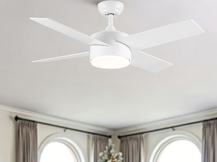 Ceiling Fan With Remote Control, Reversible DC Motor, 6 Speeds, 3 Dimmable LED, Quiet Timer For Indoor - White