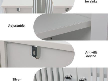 Louvered Double Door Floor Standing Bathroom Vanity Cabinet With Adjustable Shelf - White