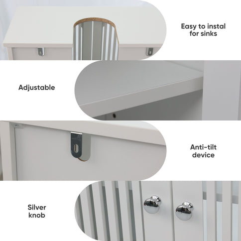 Louvered Double Door Floor Standing Bathroom Vanity Cabinet With Adjustable Shelf - White