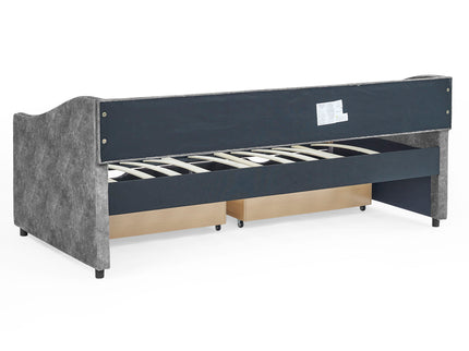 Upholstered Tufted Daybed With 2 Drawers, Waved Arms