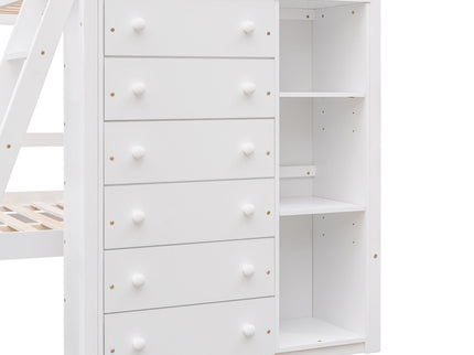 Bunk Bed With 6 Drawers And Flexible Shelves, Bottom Bed With Wheels