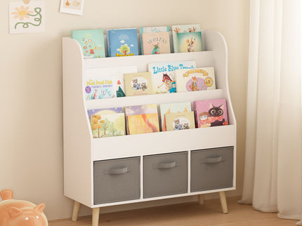 Bookshelf With 3 Bins, Storage Shelf For Toys And Books