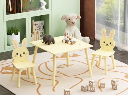 Table And Chair Set With 2 Bunny Chairs, Children's Activity Table For Toddlers, Cute Animal Design - Yellow