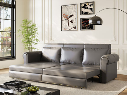 3 In 1 Convertible Sleeper Sofa With Nailhead Trim & Rolled Arm