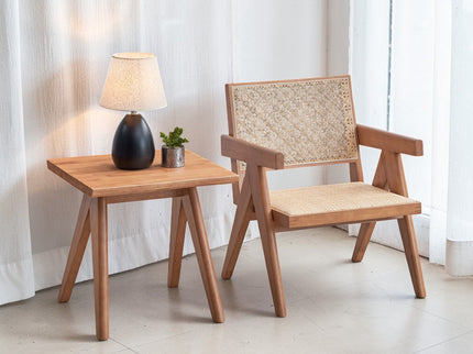 Armchair And Matching Square End Table, 2 Piece Living Room Set - Natural