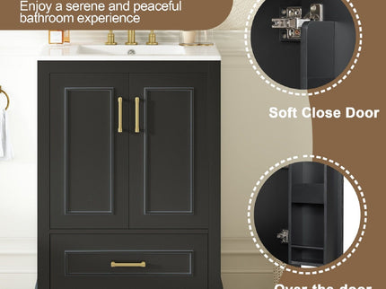 Bathroom Vanity With Sink, 1 Divided Drawer And 2 Soft Close Doors With Double Shelf