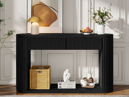 Oval Fluted Console Table With 2 Drawers And Bottom Shelf