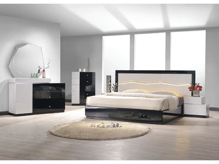 5 Drawer Chest Storage Unit, Clothes Organizer, Geometric Pattern - White / Black