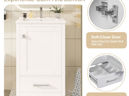 Bathroom Vanity With Ceramic Sink, Soft Close Drawers, Door Organizer, Divider Drawer, Adjustable Foot Pads