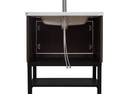 Modern Freestanding Bathroom Vanity With Ceramic Sink, Hot And Cold Faucet, Storage Cabinet & Open Shelf