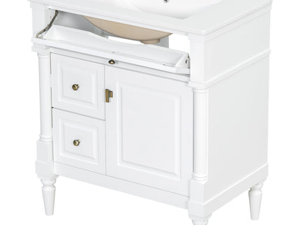 Modern Bathroom Vanity With Sink, Freestanding Cabinet With Flip Drawer & Adjustable Shelf