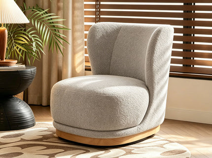 Curved Back Swivel Lounge Chair With Rotating Base For Home - Gray