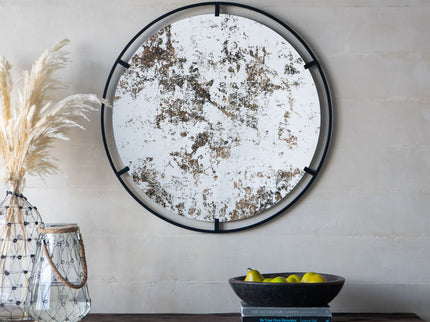 Theodor - Mirror With Industrial Design Round Mirror With Metal Frame For Wall Decor & Entryway Console Lean Against Wall - Black