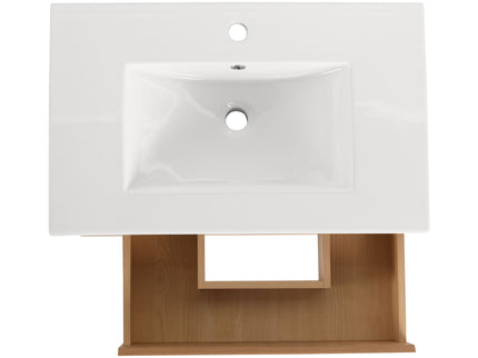 Modern Wall Mounted Bathroom Vanity With Ceramic Sink And Storage Rack, 2 Soft Close Drawers