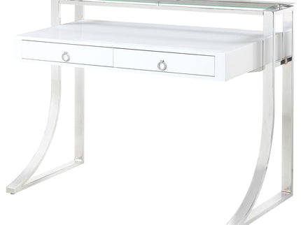 Serrano - 2 Drawer Writing Desk With Polished And Tempered Glass Hutch - Glossy White
