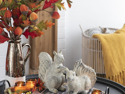 Resin Standing & Lying Down Squirrel Rustic, For Harvest Festival Fall Festival & Thanksgiving Table Decorations (Set of 2) - Antique Cream