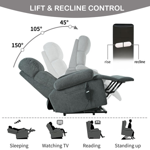Oversized Power Lift Recliner Chai With Remote Control, Side Pocket, Spacious Seat