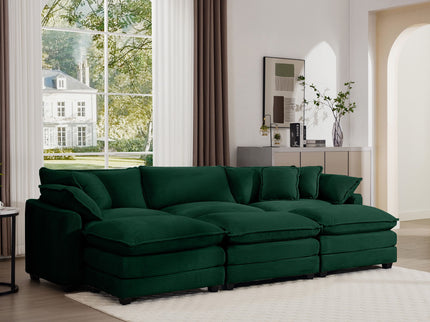 Modern Modular Cushion Sofa With Ottoman, Low Back, Deep Seating Sofa Set