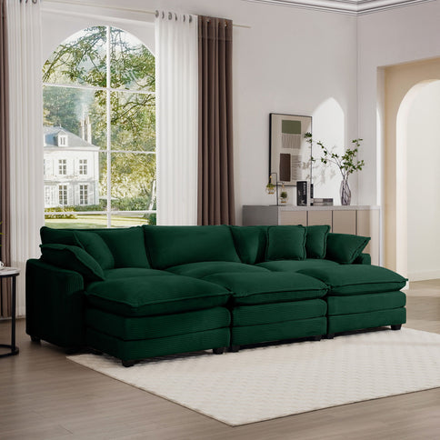 Modern Modular Cushion Sofa With Ottoman, Low Back, Deep Seating Sofa Set