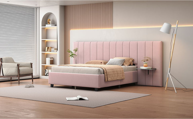 Upholstered Platform Bed With Big Headboard