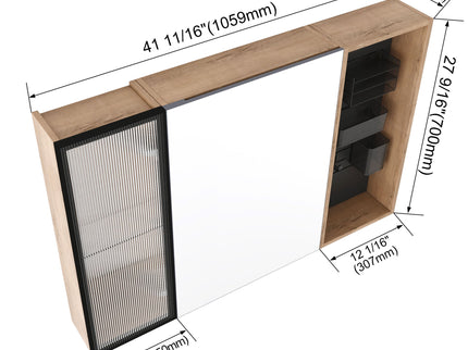 Wall Mounted Bathroom Cabinet, Adjustable Shelves Storage Cabinet - Imitative Oak