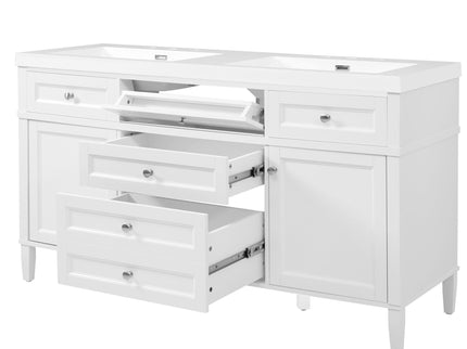 Bathroom Vanity With Double Sink, 3 Drawers, 2 Doors, Adjustable Shelves, Freestanding - White