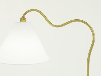Majestic - Ring Base Curved Floor Lamp With Triangle Drum Shade - Gold / White